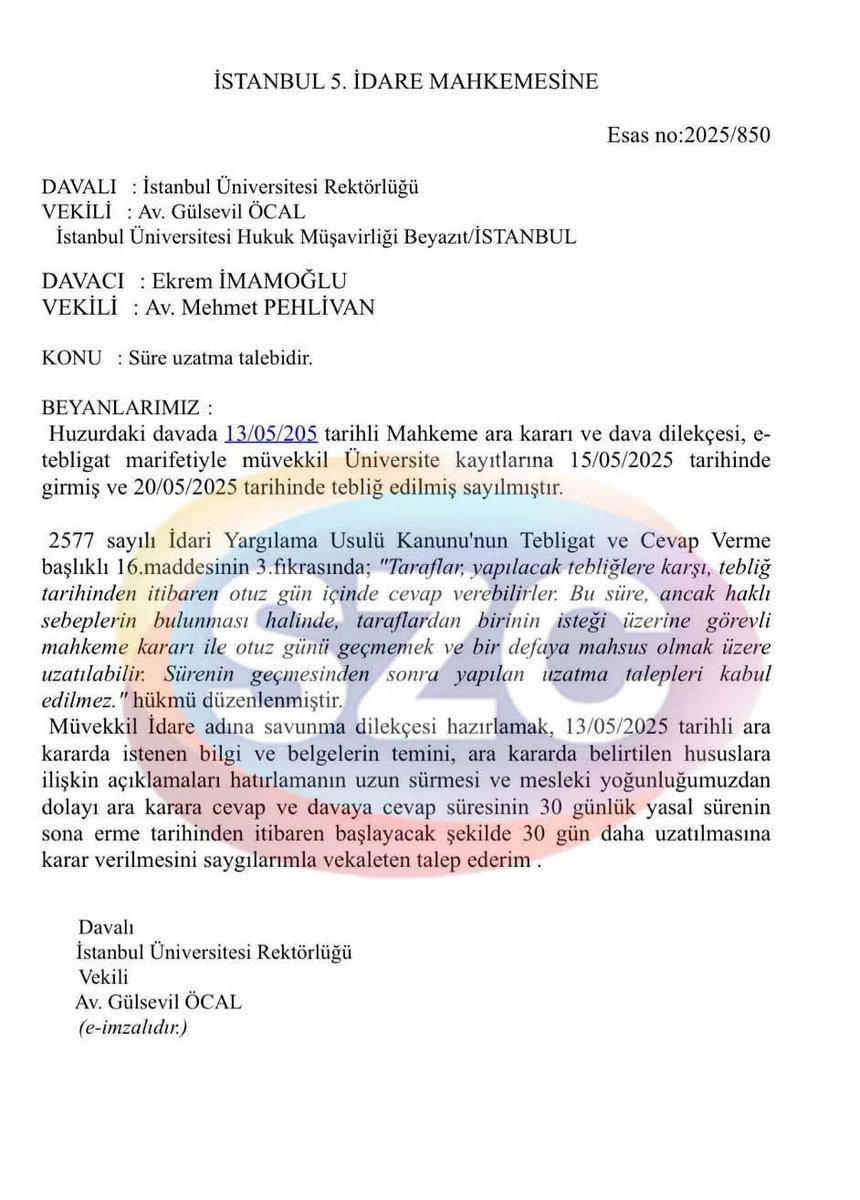 📌 İmamoğlu'nun diplomasını iptal eden İstanbul Üniversitesi, diploma iptalini BELGELEYEMEDİ!

Ekrem İmamoğlu’nun 18 Mart’ta iptal edilen diploması için avukatları aracılığıyla yürütmeyi durdurma talebiyle İdare Mahkemesi’ne dava açılmıştı. 

O davada mahkeme 13 Mayıs’ta ara