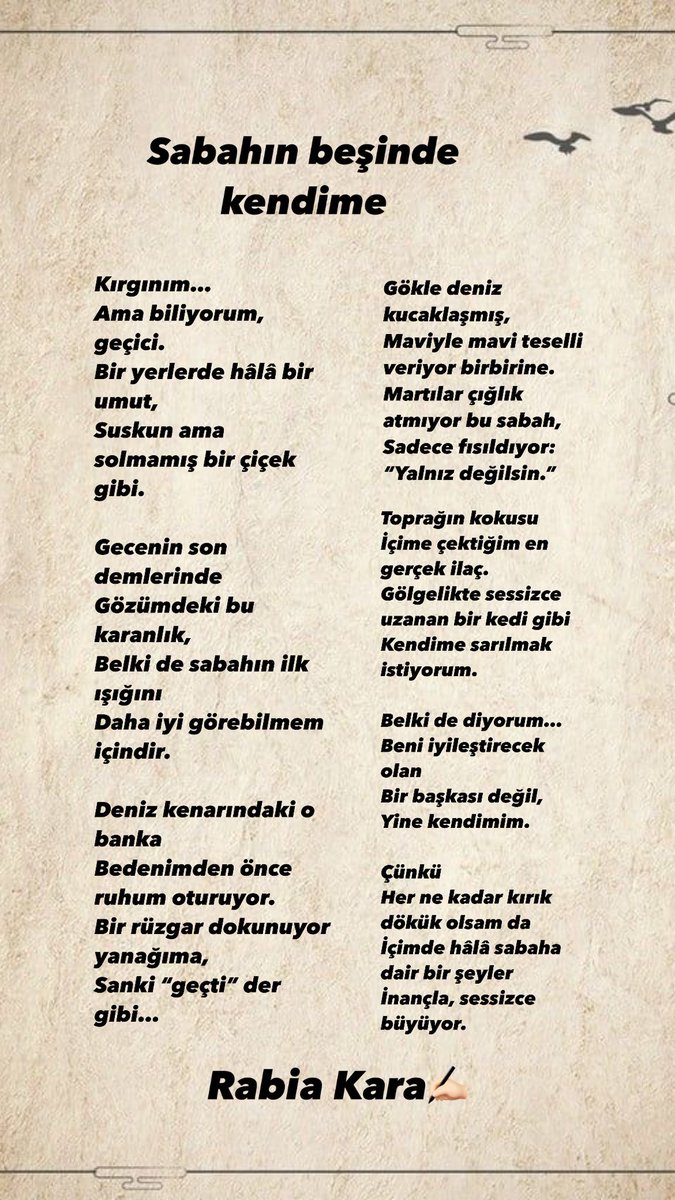 Yeni şiirim: “Sabahın Beşinde Kendime”
Bazı sabahlar sessizce kendine sarılırsın…
#şiir