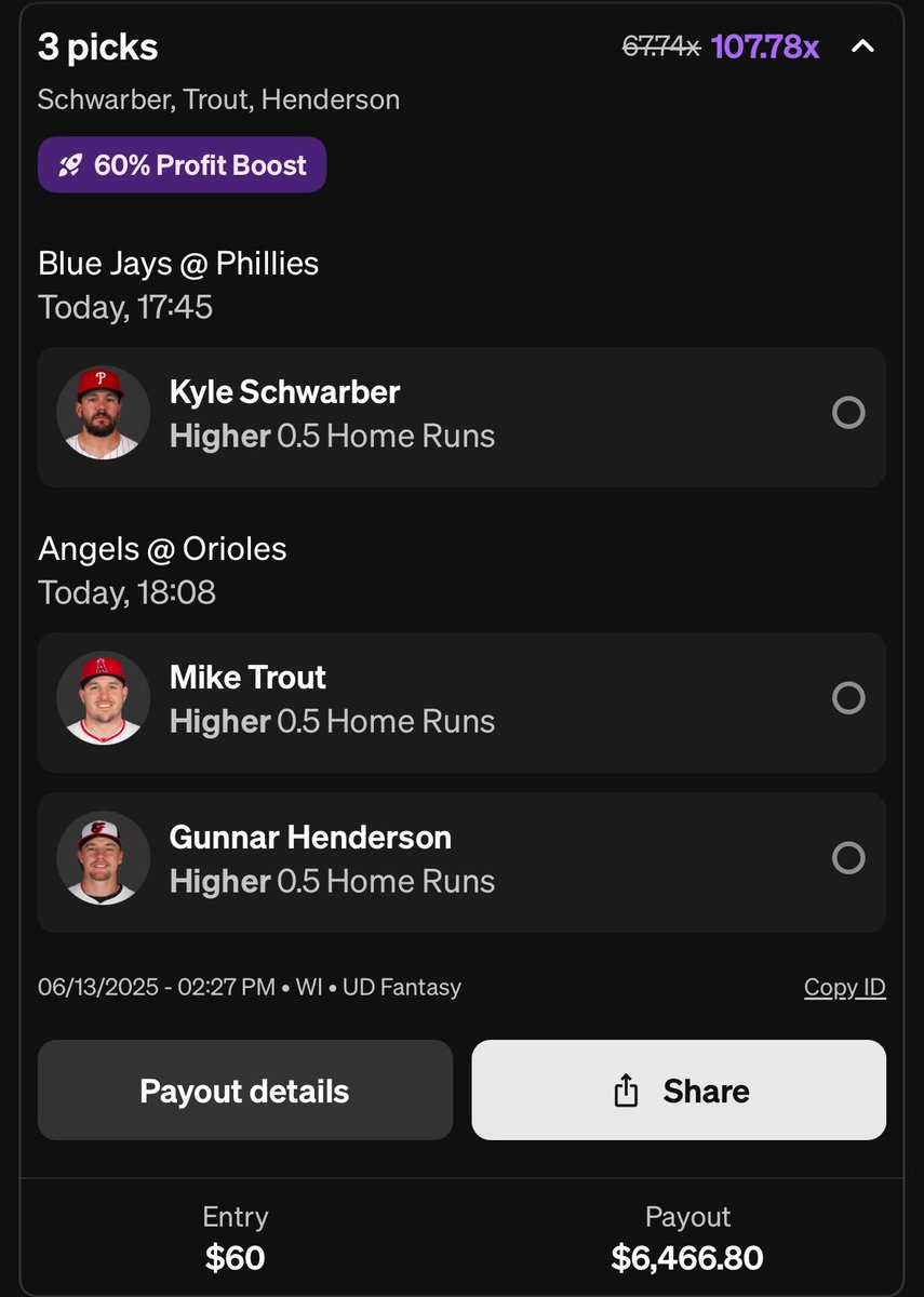cacticalls's tweet image. A story told in 3 parts….

MLB Homerun parlay for the vibesssss