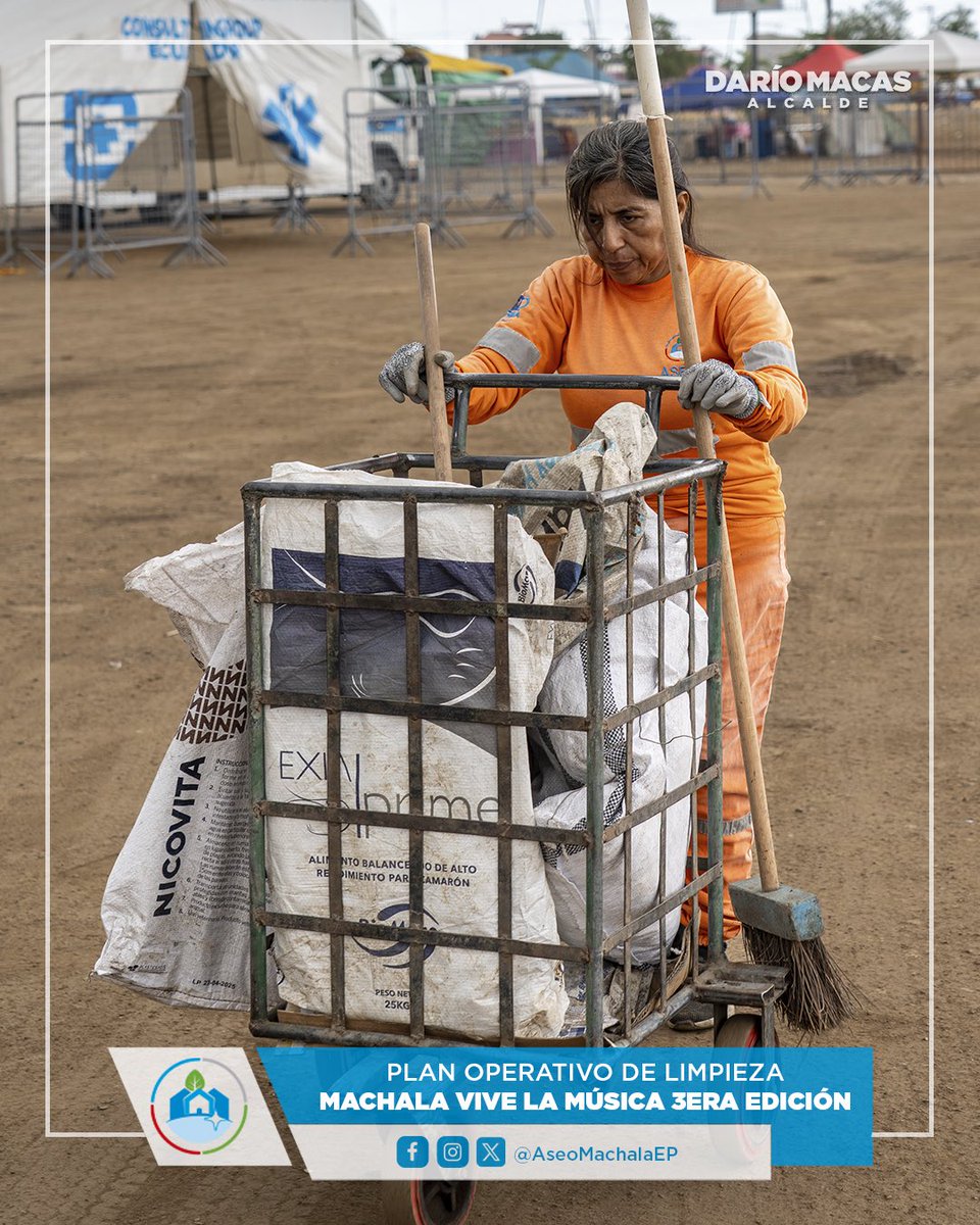 ✅ Más de 50 obreros y maquinaria han sido destinados a la limpieza diaria de la explanada del festival Machala Vive La Música. ¡Cuidar nuestra ciudad es tarea de todos!

#MachalaLaGranCiudad
#MachalaViveLaMúsica
#DaríoMacasAlcalde
#MachalaCompromisoDeTodos