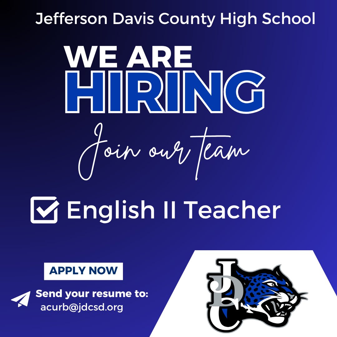 Jeff. Davis County HS (@jdchs_jags) on Twitter photo Join our team and make a difference! We’re hiring passionate educators and staff to inspire the next generation. Send your resume to acurb@jdcsd.org! Join our team and make a difference! We’re hiring passionate educators and staff to inspire the next generation. Send your resume to acurb@jdcsd.org!