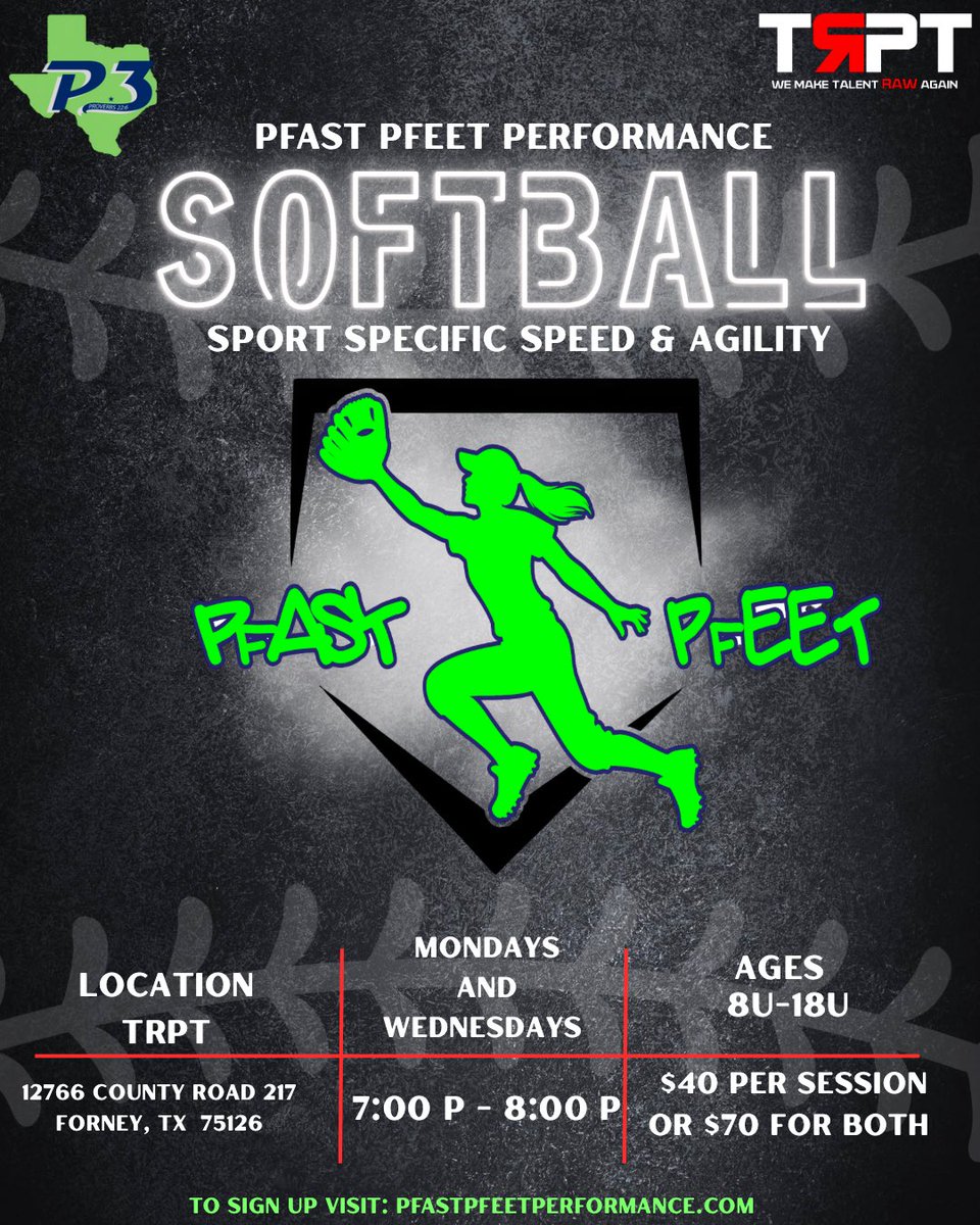 CoachCossey's tweet image. 🚨FORNEY, MESQUITE & SURROUNDING AREAS🚨
WE COMING!
P3 teaming up with TRPT to bring a whole new level of softball performance training to the area.
This ain’t your average workout.
P3 is built different, it’s designed to build DAWGS-Disciplined Athletes With Grit. @DP2Nice