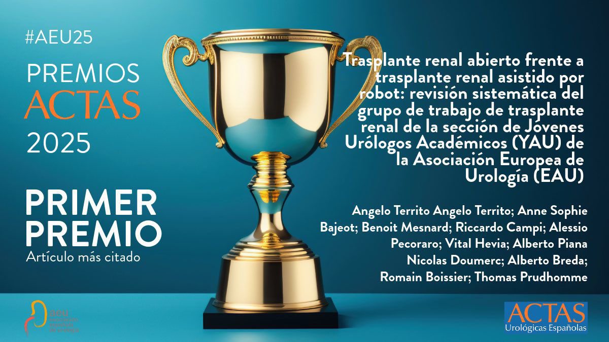 EAU-YAU-Kidney Transplant Working Group (@yau_transplant) on Twitter photo Proud moment for the YAU Transplant Working Group! Our systematic review comparing open vs robot-assisted kidney transplantation has won 1st Prize 🥇 for most cited article in Actas Urológicas Españolas 2025! Grateful for the recognition!
#EAU #YAU #AEU25 <a href="/actasurologicas/">actasurologicas</a> Proud moment for the YAU Transplant Working Group! Our systematic review comparing open vs robot-assisted kidney transplantation has won 1st Prize 🥇 for most cited article in Actas Urológicas Españolas 2025! Grateful for the recognition!
#EAU #YAU #AEU25 <a href="/actasurologicas/">actasurologicas</a>