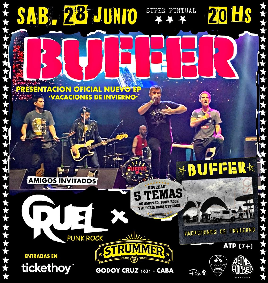 bufferpunk's tweet image. Sábado 28 de junio a las 20 hs Buffer presenta el.nuevo EP "Vacaciones de invierno" en @strummerbar Av. Godoy Cruz 1631 CABA. Amigos inv: @cruel_punkrock .
-Entradas antic @tickethoy en la bio esta el link a 8000 $ apúrate a sacar la tuya.