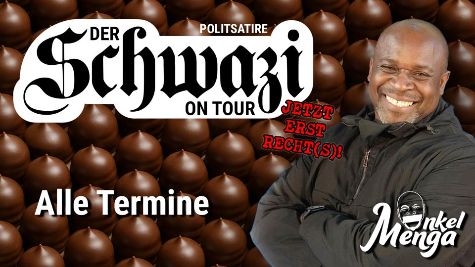 KrasserGuru's tweet photo. Politsatire-Show mit Onkel Menga
"DER SCHWAZI ON TOUR" 💥
Jetzt erst recht(s)! 😁

Wir möchten die Menschen in die Welt des Serge Menga mitnehmen. Zehn Jahre Erfahrung als politischer Aktivist haben ihre Spuren hinterlassen und für reichlich Unterhaltungsmaterial gesorgt.
Bei dieser Tour möchten wir den Menschen die besten Momente dieser überaus turbulenten Zeit nahebringen und aus Verschwörungstheorien Fakten schaffen:

😂 gesichert witzextrem
🤔 nachdenklich
👫 interaktiv und
🔥 aktuell.

Die Show sprengt alle Rahmen und ist alles, außer gewöhnlich. 🤩

Es vermischen sich deutsche Tugenden mit afrikanischer Mentalität und sorgen für einen unterhaltsamen Cocktail mit positiver Nebenwirkung.

Sie treffen auf einen exotischen Menschenfreund, einen Pazifisten, einen Aktivisten und Satiriker. 

🗓 Samstag, 4. Oktober 2025 
📍 BOCHUM

🗓 Samstag, 11. Oktober 2025 
📍 FLORSTADT (Nähe Frankfurt)

... weitere Termine folgen in Kürze! 

TICKETS ➡️ https://t.co/K5OMWx5bir

presented & powered by KRASSER GURU ✨

#OnkelMenga #SergeMenga #Schwazi #onTour #Bochum #Florstadt #Politsatire #Show #Satire #Politik