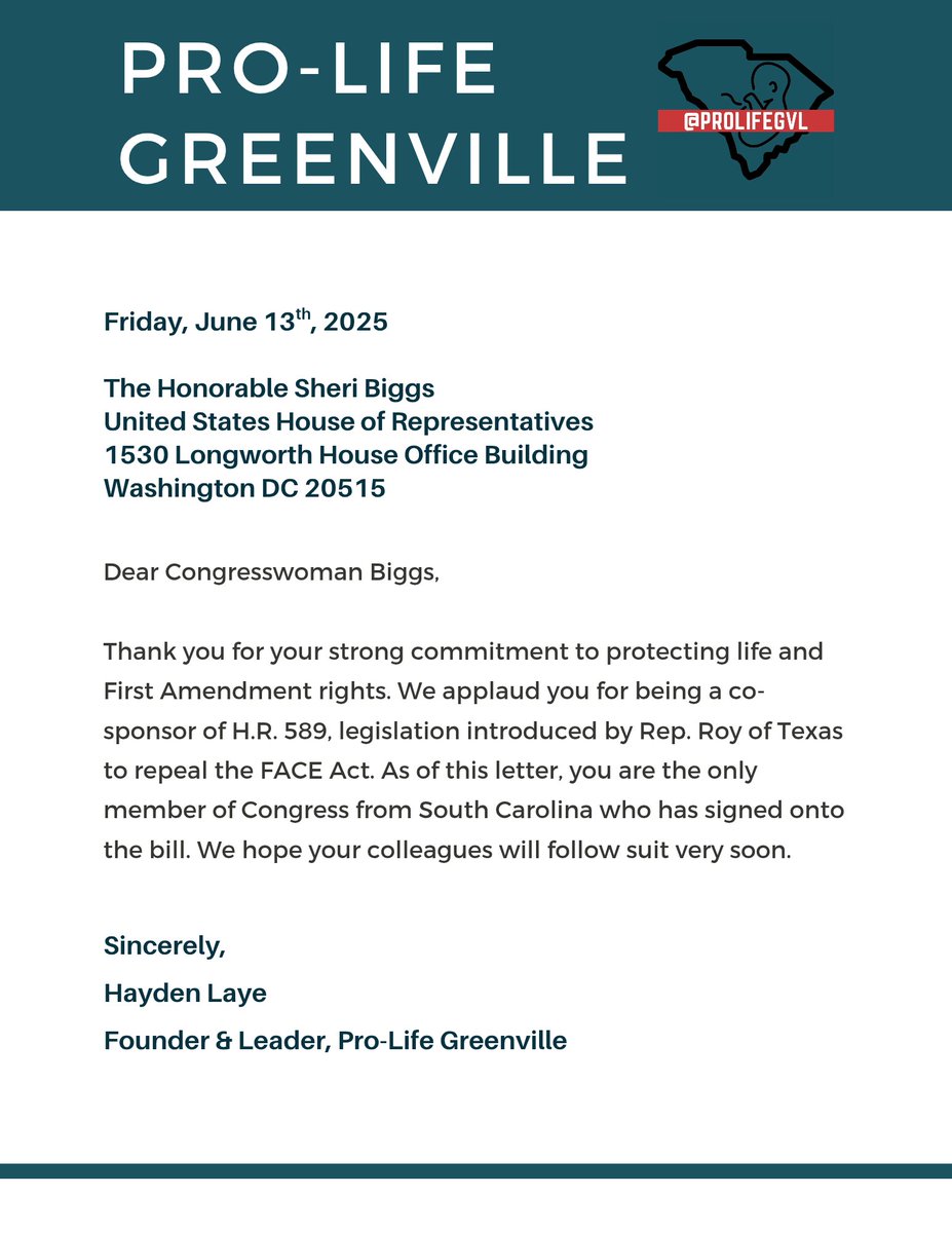 ChooseLifeGVL's tweet photo. Copies of letters sent by @80sPolitics to @RepTimmons @RepRalphNorman and @RepSheriBiggs. #RepealFACE https://t.co/eUPOWJ3e8Q