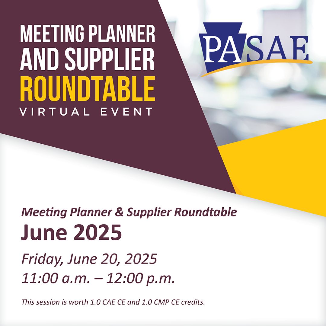 PASAEinfo's tweet photo. Join us for PASAE's June Meeting Planner &amp; Supplier Roundtable! This roundtable invites both meeting planners and suppliers to come to the table and discuss what's going on in the industry right now. 

Click here to register: https://t.co/9OXo7RIXSV 

#Associations #Suppliers https://t.co/sFwQnpaLsk