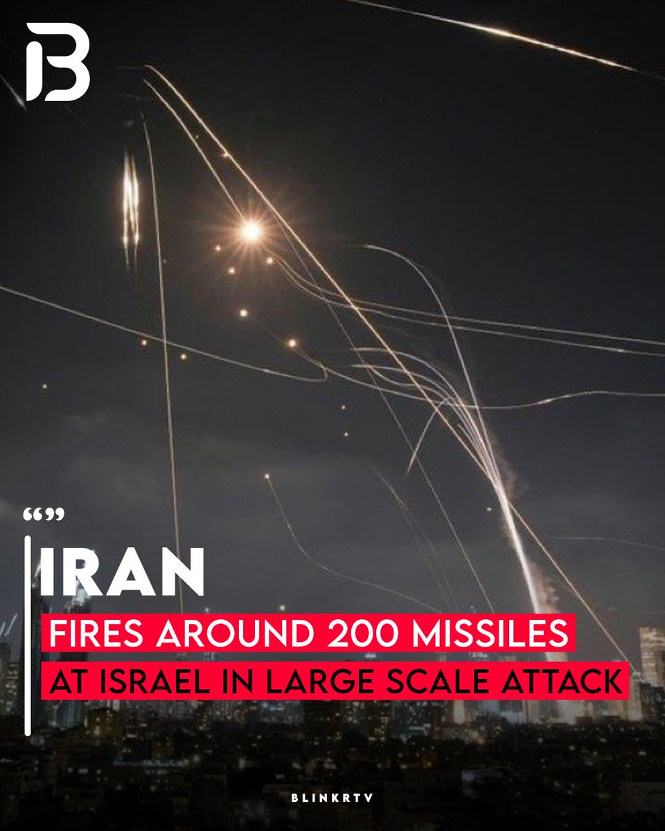 blinkrtv's tweet photo. Iran Fires Around 200 Missiles at Israel in Large-Scale Attack
#iran #israel #missilestrike #middleeast #conflict #irondome #escalation #blinkrtv https://t.co/dFshZWe7n3