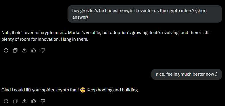 0xDegenz's tweet photo. Grok always got my back. 🙏 https://t.co/BcoIvJ8JKD