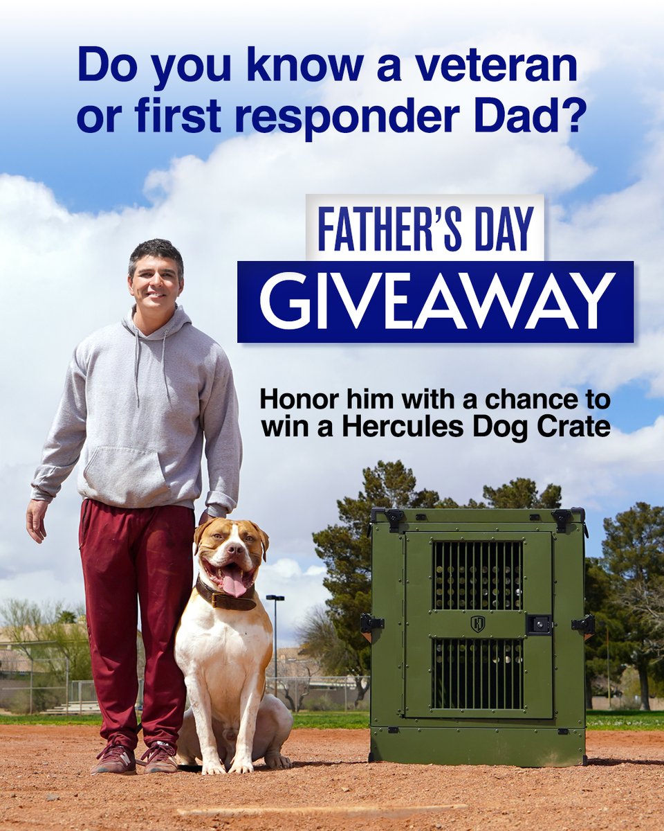 pethercules's tweet photo. We’re giving away a collapsible Hercules Dog Crate to one nominated Veteran or First Responder dad. Fill out the quick form to enter someone deserving ➡️ https://t.co/ggdKimKHBk  #DogCrates #FathersDay #FathersDayGiveaway #HuntingDogs #ServiceDogs #YouNeedThis https://t.co/lsl9IWKOPE