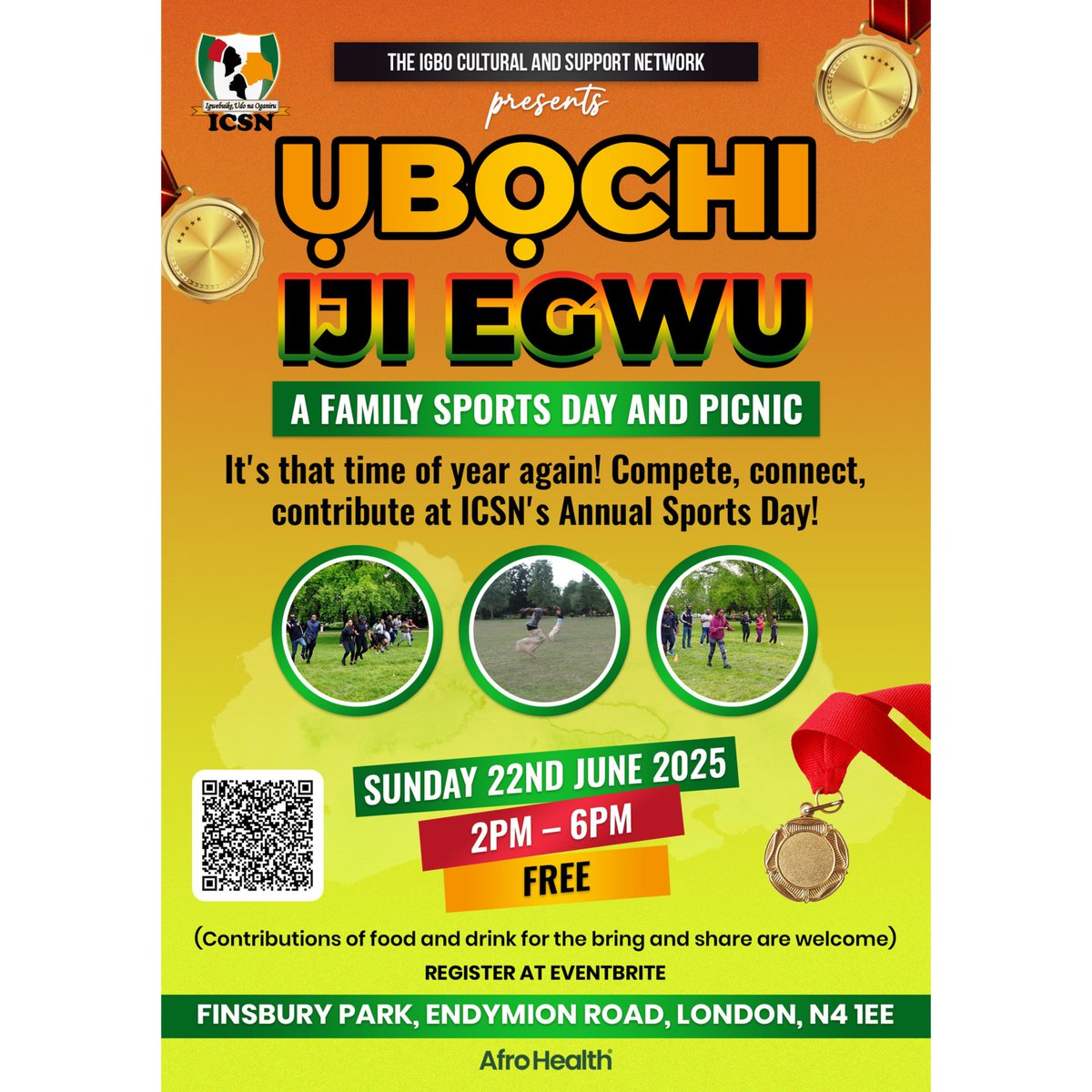 Join us for at our Annual Sports Day, where vibes meet competition!

Sun 22nd June
2pm-6pm
Finsbury Park (Manor House entrance)
Free

Classic races, football, old-school card games, music  &amp; a bring-and-share picnic.

A can't miss! 😊

Register at eventbrite.co.uk/e/ubochi-iji-e…