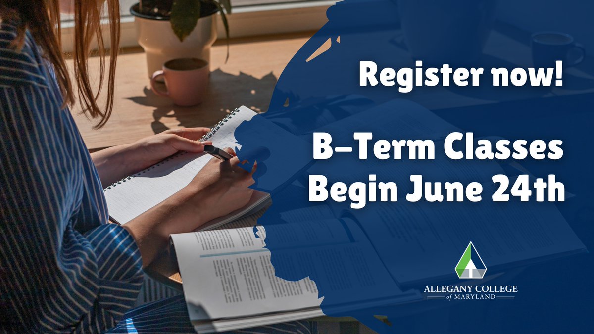 The summer B-term starts June 24th.  One of our advisors would love to help you sign up for your next class.  allegany.edu/advising-center

#EngageYourFuture #alleganycollegeofmaryland #summer #Bterm #classes #registration