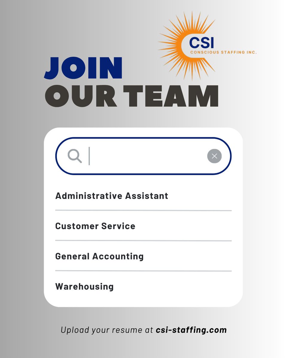 CSI_Staffing's tweet image. Tired of searching &quot;good jobs near me&quot;?

📍Better jobs.
📈Brighter futures.
💼Let’s get to work.

Let us help you skip the search and land the opportunity you deserve. csi-staffing.com