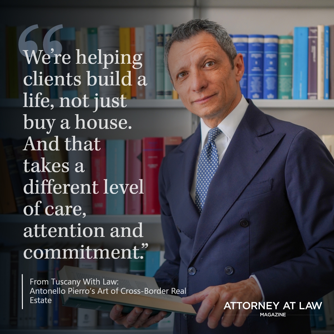 Americans have been increasingly trying to enter the Italian market (with many common missteps). Italian attorney Antonello Pierro built a niche practice focused on guiding them through the Italian real estate process. attorneyatlawmagazine.com/stories/attorn…

#realestatelaw