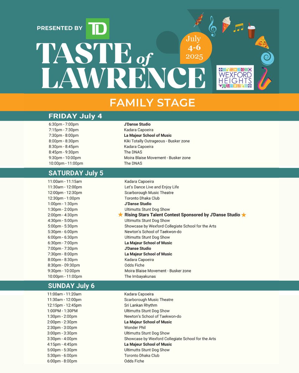 The Family Stage at Taste of Lawrence 2025 is where the fun begins for all ages! 🎶 There’s something new every hour from July 4–6. Don’t miss the magic! 🎈👨‍👩‍👧‍👦

#wexfordheightsbia #tasteoflawrence #TOL2025 #streetfestival #scarborough