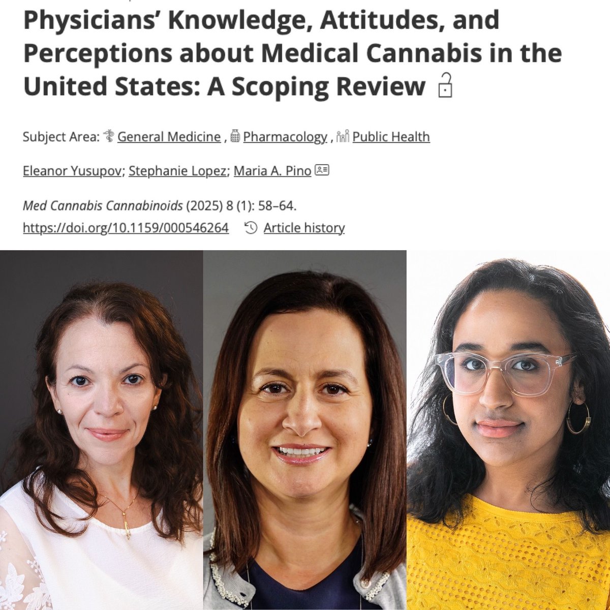 Congrats to Dr. Maria Pino, Dr. Eleanor Yusupov, and NYITCOM librarian Stephanie Lopez, on their new publication exploring U.S. physicians' views on medical cannabis in Medical Cannabis and Cannabinoids!

Read more: buff.ly/ZaIZcIj

#nyitcom #nyitlibrary