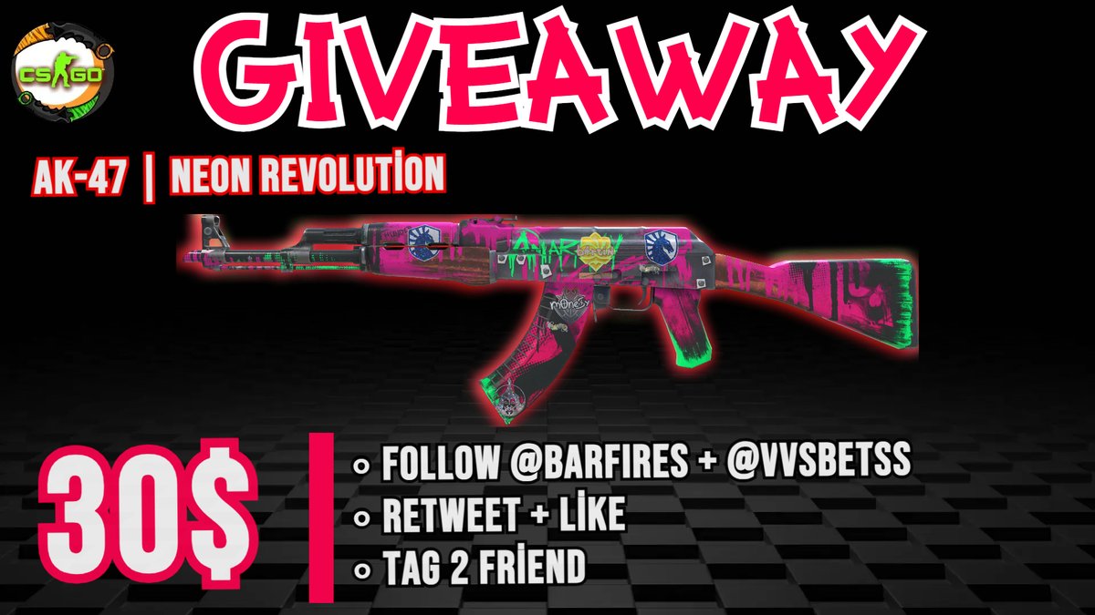 🔥CS2 GIVEAWAY  

🎁AK-47 | Neon Revolution $30 Giveaway 

📢To Enter Giveaway :

✅ Follow <a href="/barfires/">barfires</a> + <a href="/vvsbetss/">VVS</a> 
✅ Retweet + Like
✅ Tag 2 Friend

⏰ Giveaway ends in 7 day   

#CSGOGiveaway #cs2giveaway #cs2 #Giveaway #CryptoGiveaway #Steam #BTC