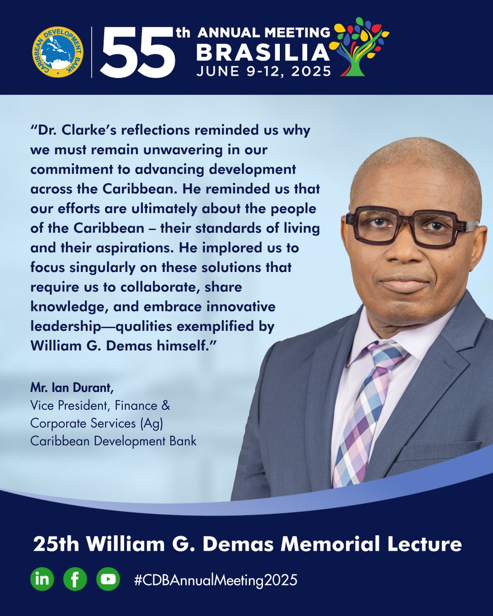 CDB (@caribank) on Twitter photo Dr. <a href="/NigelClarkeJa/">Nigel Clarke</a> powerful address at the 25th William G. Demas Memorial Lecture this week highlighted the urgent need for growth, resilience, collaboration in the Caribbean. Let's turn challenges into opportunities for progress. 💡 ow.ly/RrNl50W8VmH
#CDBAnnualMeeting2025 Dr. <a href="/NigelClarkeJa/">Nigel Clarke</a> powerful address at the 25th William G. Demas Memorial Lecture this week highlighted the urgent need for growth, resilience, collaboration in the Caribbean. Let's turn challenges into opportunities for progress. 💡 ow.ly/RrNl50W8VmH
#CDBAnnualMeeting2025