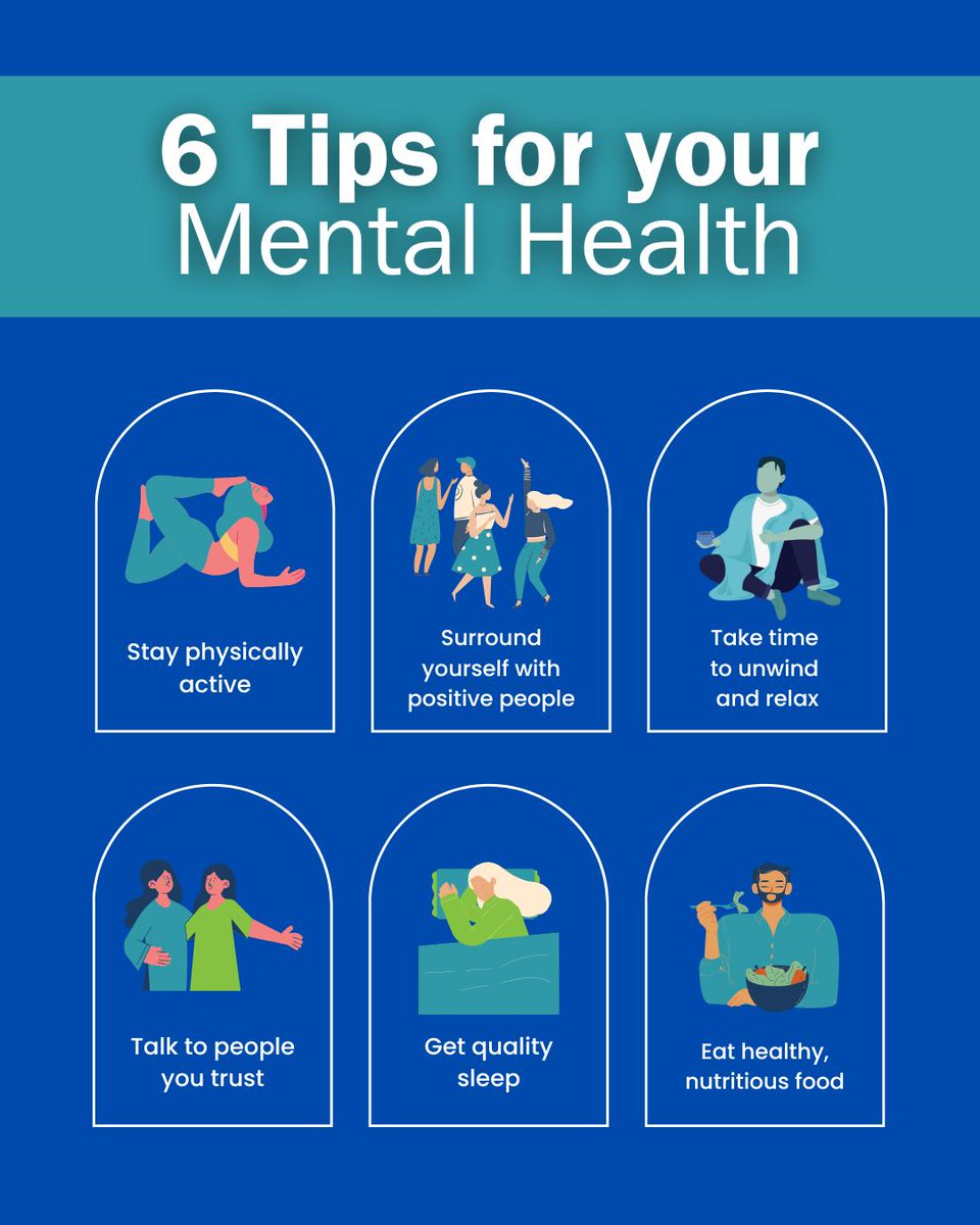 🧠 Looking for ways to support your mental health?

Here are 6 simple tips shared by <a href="/NAMICommunicate/">NAMI</a> to help you feel your best—mind and body.

#MentalHealthAwareness #SelfCare #WellnessTips #HealthyMindHealthyBody #MentalHealthMatters #Wellbeing