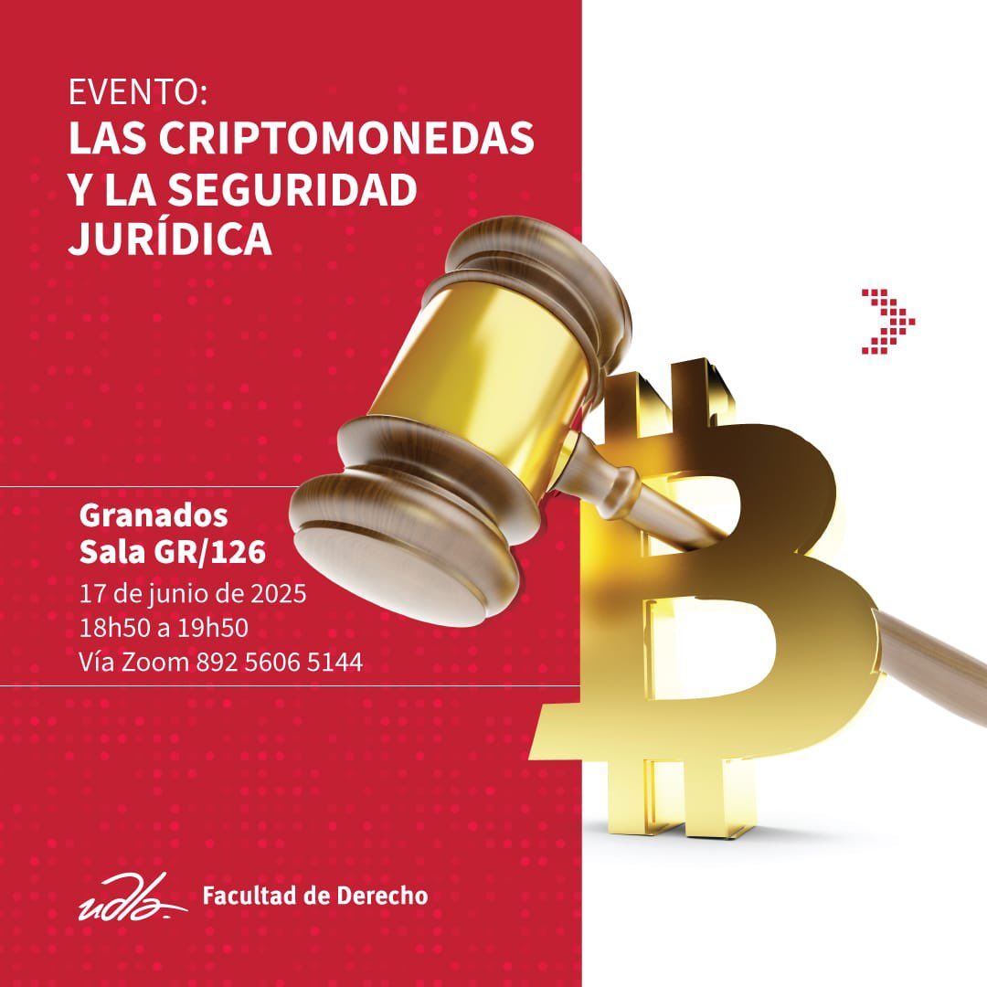 udla_derecho's tweet photo. 💡 Criptomonedas y seguridad jurídica: ¿Estamos preparados legalmente para los desafíos de la economía digital?
Tres voces expertas analizan el impacto regulatorio de los criptoactivos en Ecuador y la región.
Organiza: @UDLA_Derecho
#Criptoderecho #Blockchain #DerechoDigital https://t.co/tn9K0gCfUZ