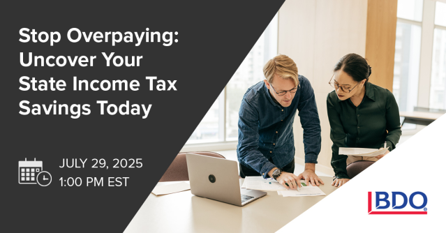 OklahomaSALT's tweet photo. Is your company burdened by state income tax obligations? Join BDO's 7/29 webcast to explore strategies to help reduce state income tax liabilities. Register now. https://t.co/upLq1x07RV https://t.co/JJ7DbdREWD