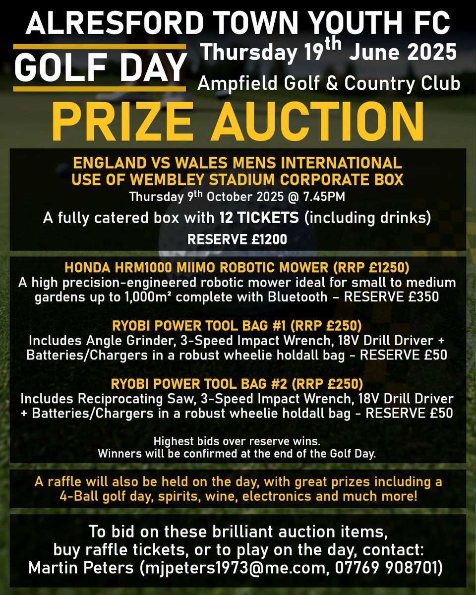 Just another quick reminder about our Golf Day and raffle! Lots of new raffle prizes including a hamper, wine tour, VIP golf day and lots more! Buy your raffle tickets or bid on an auction lot in support of the club to buy much needed equipment for the coming season.