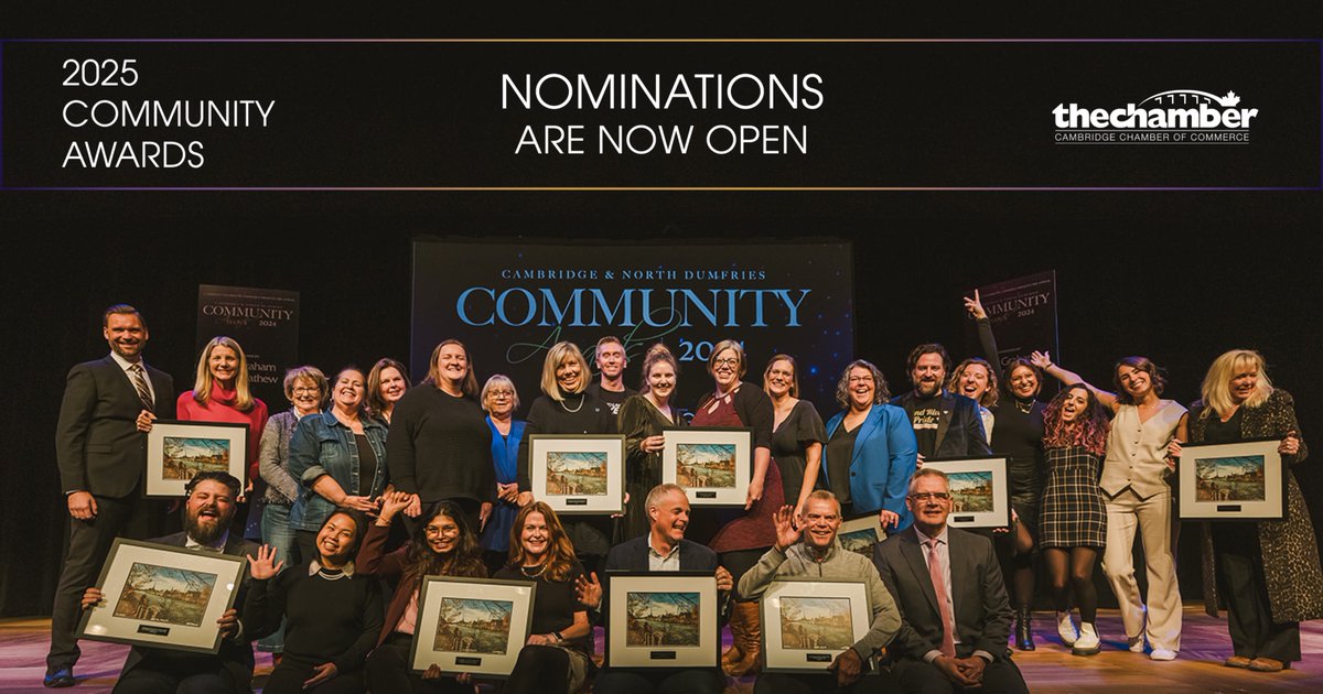 Nominations are open for the Cambridge &amp; North Dumfries Community Awards! Recognize the valuable work of our local non-profits and volunteers by Sept. 1, 2025. Submit your nominations at tinyurl.com/tkkhywxy!! #cambcoc #cbridge