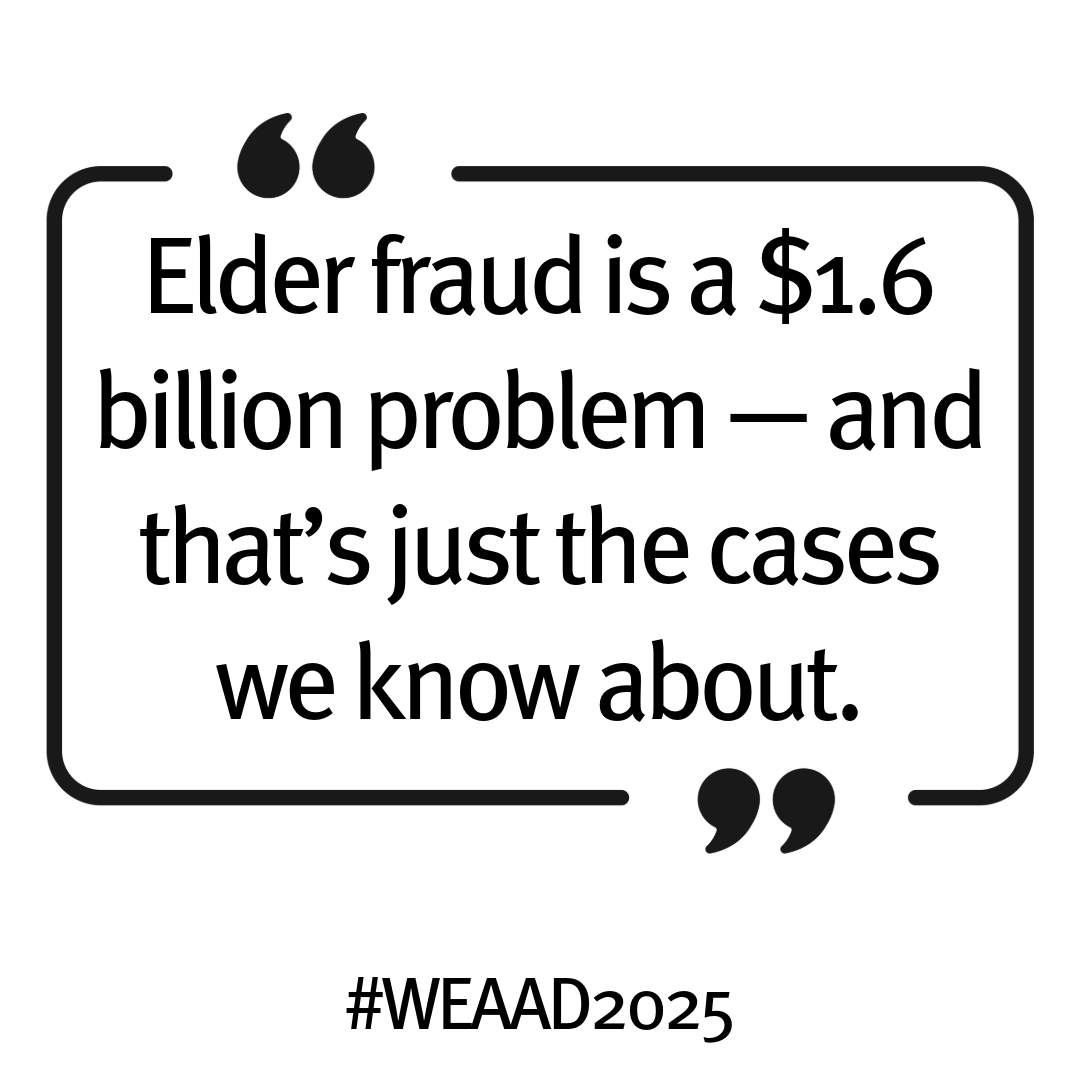 June 15 is World Elder Abuse Awareness Day. 💜
Seniors lose billions to scams each year. Know the signs. Speak up.
#WEAAD #ElderAbuseAwareness #ProtectOurSeniors