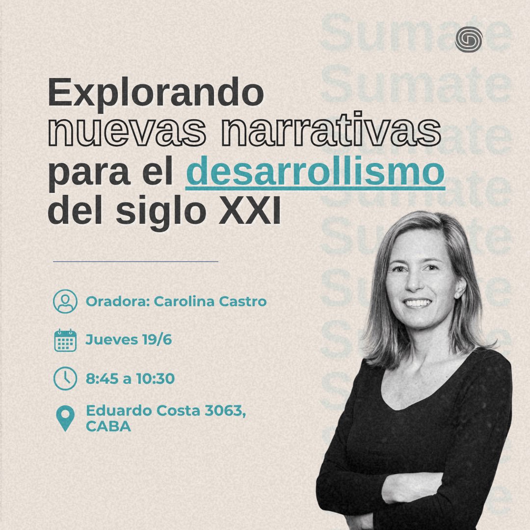 💪🏼 Te invitamos a participar del Ciclo “Debatir los problemas de la Argentina”. Este Jueves 19/6 Carolina Castro 
nos va a hablar del desarrollismo del siglo XXI.

📄 La actividad es gratuita, con inscripción previa enviando tus datos a institucional@movimientoaldesarrollo.org.