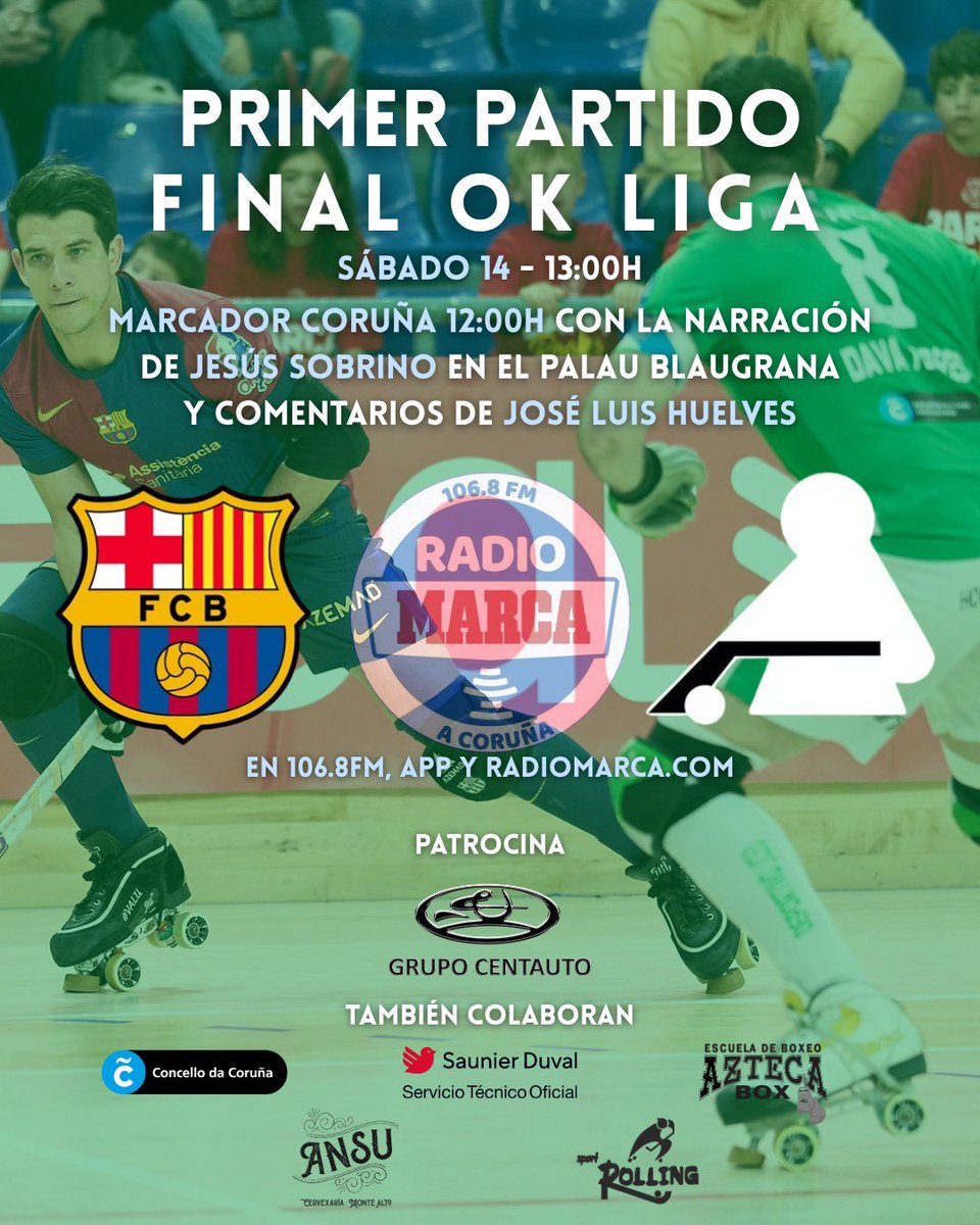 🏑 Mañana, desde las 12:00h, tenéis una cita con #MarcadorCoruña y el <a href="/HockeyClubLiceo/">Hockey Club Liceo 🥬</a>. 

Vive con nosotros el primer partido de la final del playoff de la OK Liga. 

🎙 <a href="/JesusSobrinoGos/">Jesús Sobrino</a>
🗣️ José Luis Huelves
👨‍💻 XA Rivero