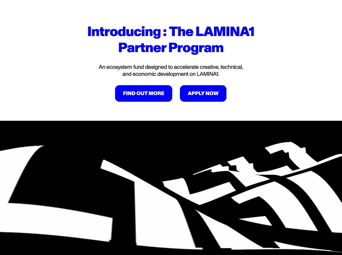LAMINA1 (@lamina1official) on Twitter photo After last week’s announcement of a new grant partnership with the <a href="/BGameAlliance/">Blockchain Game Alliance</a>, L1 creators, developers, and partners are asking:
“How can I apply for funding to build or create on LAMINA1?”
Introducing the LAMINA1 Partner Program. Find out more at: After last week’s announcement of a new grant partnership with the <a href="/BGameAlliance/">Blockchain Game Alliance</a>, L1 creators, developers, and partners are asking:
“How can I apply for funding to build or create on LAMINA1?”
Introducing the LAMINA1 Partner Program. Find out more at: