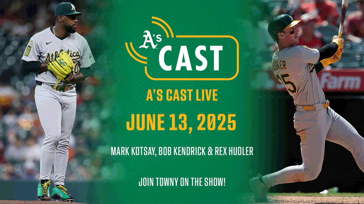 A's Cast (@athleticscast24) on Twitter photo A's Cast Live with Chris Townsend starts at 3:00pm PT on YouTube & A's Cast!
📺 : bit.ly/44e45YF
🎧 : athletics.com/ascast, <a href="/kste650/">Talk 650 KSTE</a> or the iHeartRadio App
Guests:
<a href="/Athletics/">Athletics</a> Mark Kotsay
@NLBMPrez
<a href="/RexHudler1/">Rex Hudler</a> A's Cast Live with Chris Townsend starts at 3:00pm PT on YouTube & A's Cast!
📺 : bit.ly/44e45YF
🎧 : athletics.com/ascast, <a href="/kste650/">Talk 650 KSTE</a> or the iHeartRadio App
Guests:
<a href="/Athletics/">Athletics</a> Mark Kotsay
@NLBMPrez
<a href="/RexHudler1/">Rex Hudler</a>