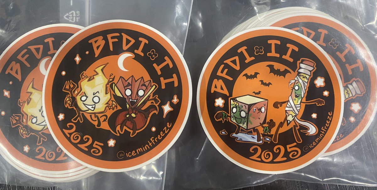 🎃posting this on Friday the 13th but!!! I’ll be at the BFDI x II Meetup in NYC at both times on the 12th!!! I’ll be handing out these exclusive summerween stickers as well as a third design thats on the way!! Hope to see you guys there!!