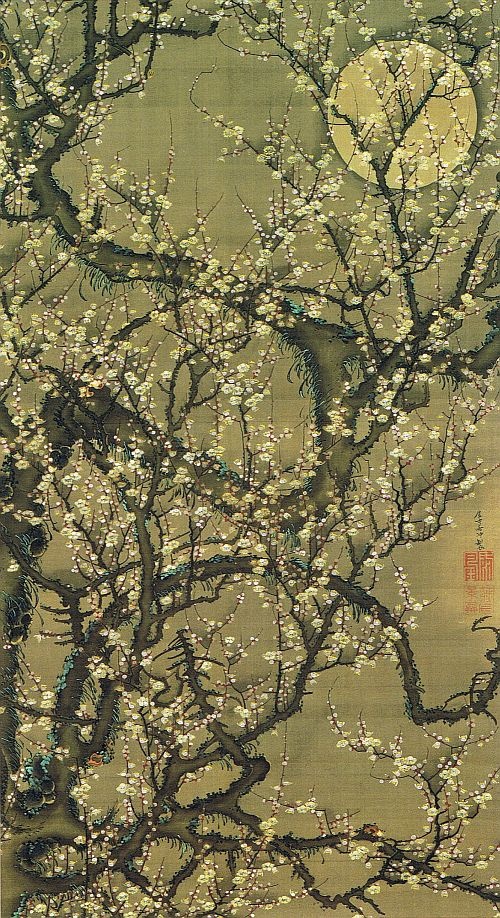 Plum Blossoms and Moon, by Ito Jakuchu, 18th century
