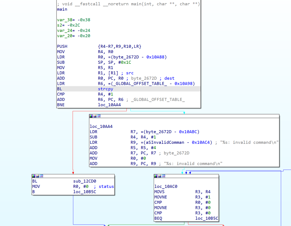 Finally, an 0day, been forever. This time in a Broadcom utility program thingy in a router. Stack smasher via strcpy, byte length 131 bytes, with user controlled input as char *string argument. I thought they were all gone, but then who the hell is opening up router firmware?