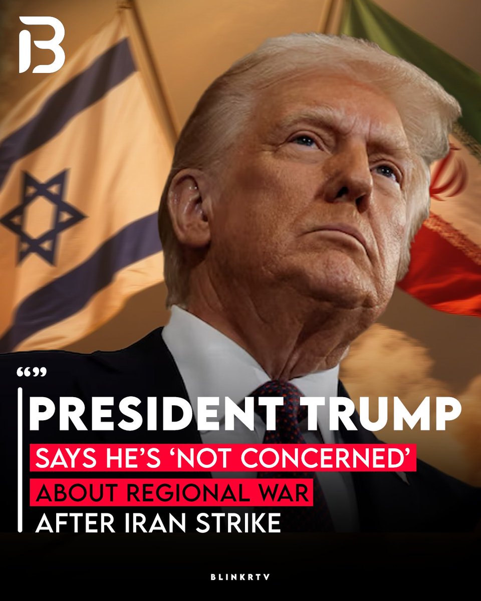 blinkrtv's tweet photo. President Trump Says He’s ‘Not Concerned’ About Regional War After Iran Strike
#trump #iran #israel #middleeast #conflict #retaliation #nuclearprogram #blinkrtv https://t.co/mXAd10kB8W