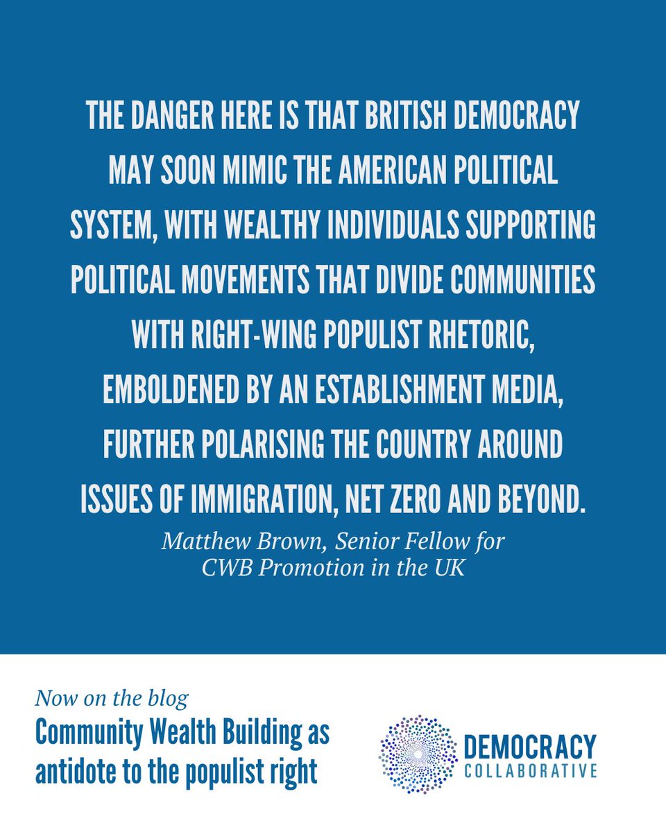 Democracy Collaborative (@democracycollab) on Twitter photo 📌 NOW ON THE BLOG
In the wake of Reform UK's unprecedented electoral victory last month, <a href="/MatthewBrownLab/">Matthew Brown</a> argues that the answer to right-wing populism must come through progressive economic policies like #CommunityWealthBuilding.
Read in full ➡️ democracycollaborative.org/blogs/communit… 📌 NOW ON THE BLOG
In the wake of Reform UK's unprecedented electoral victory last month, <a href="/MatthewBrownLab/">Matthew Brown</a> argues that the answer to right-wing populism must come through progressive economic policies like #CommunityWealthBuilding.
Read in full ➡️ democracycollaborative.org/blogs/communit…