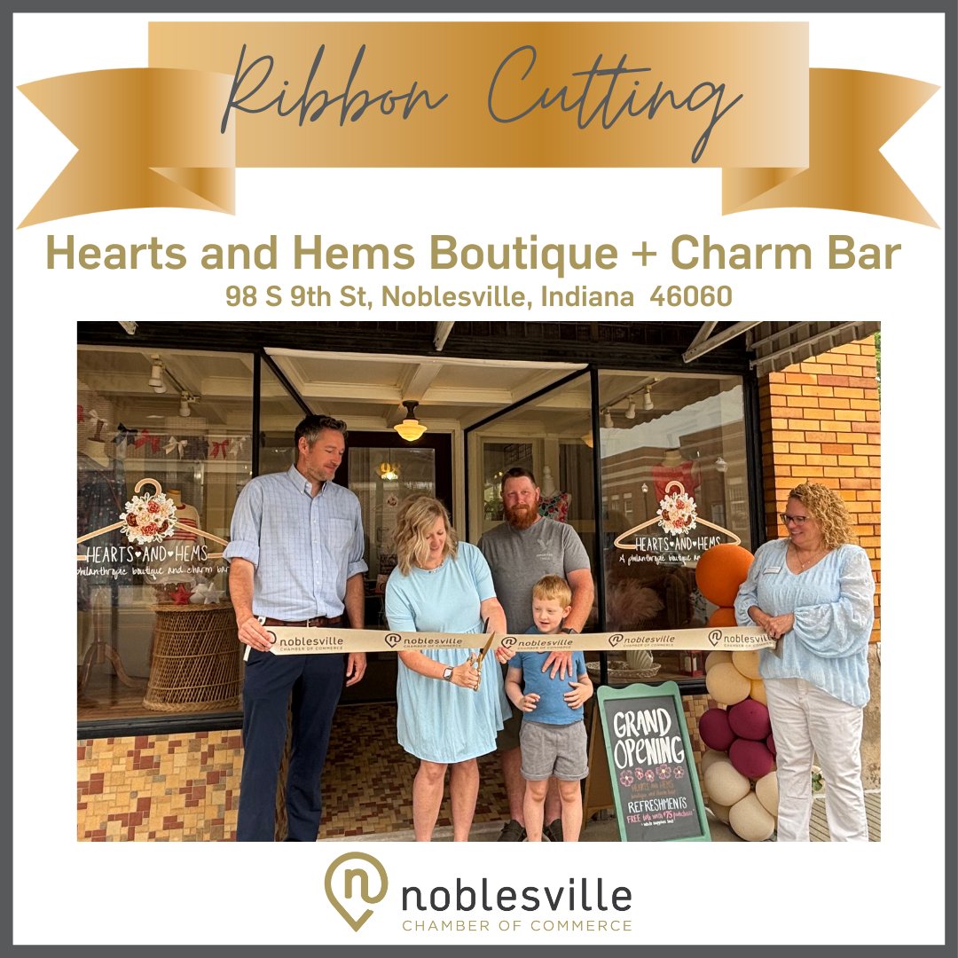 NoblesvilleCOC's tweet image. Welcome to Noblesville, Hearts & Hems Boutique & Charm Bar! They celebrated their new store just off the Noblesville square with a ribbon cutting and through the end of June will be donating a portion of their profits to Noblesville Youth Assistance.