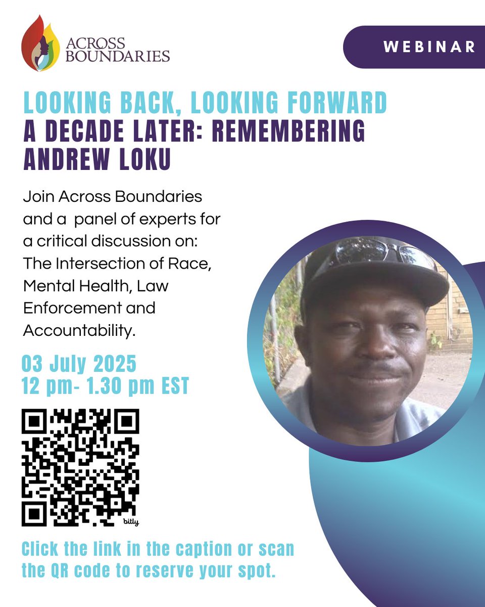 Registration is now open.

Join us for a powerful online webinar commemorating 10 years since the passing of Andrew Loku—a time to reflect, remember, and mobilize for change.

🗓 July 3, 2025
🕛 12:00–1:30 PM EST
🔗 Register now: bit.ly/4kEykOe

#justiceforandrewloku