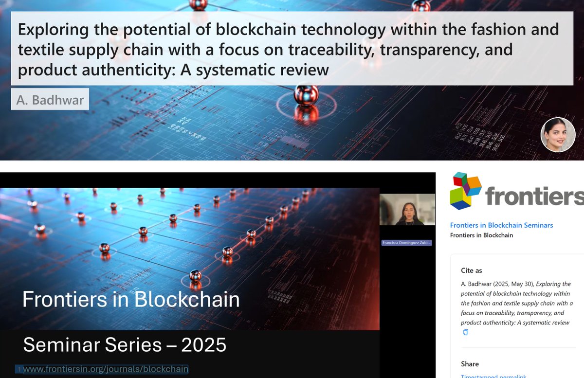 FRONTIERS IN BLOCKCHAIN SEMINAR SERIES Exploring the potential of blockchain technology within the fashion and textile supply chain with a focus on traceability, transparency, &amp; product authenticity: A systematic review cassyni.com/events/LUNp4Ni… <a href="/FrontComputSci/">Frontiers - Computer Science</a> #blockchain #fashion