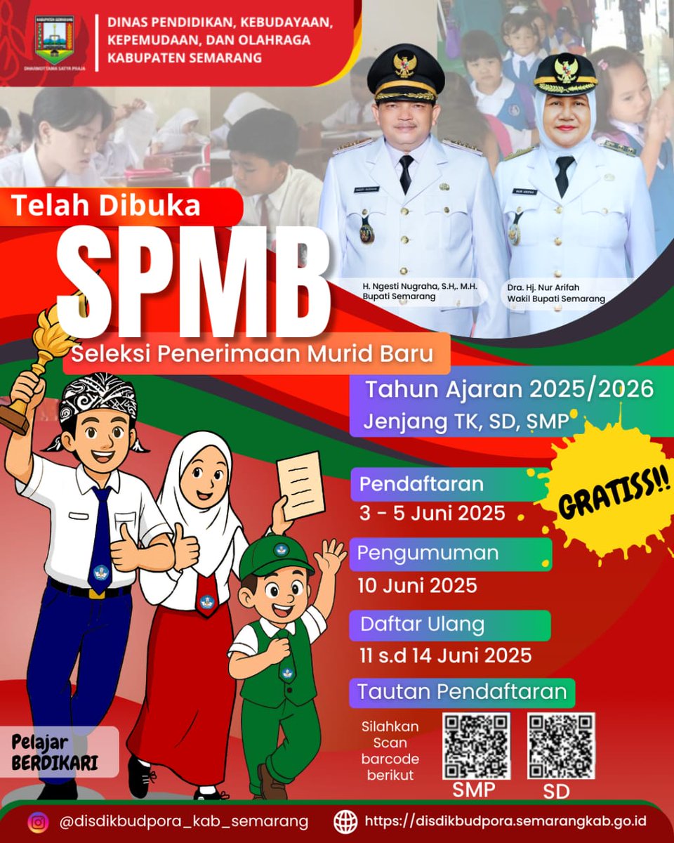 GridasOfficial's tweet photo. ✨ Setiap langkah menuju sekolah baru adalah awal dari mimpi besar.
SPMB SMP Tahun 2025 telah dibuka!
Mari wujudkan pendidikan berkualitas untuk semua anak Indonesia.
#SPMB2025 #SMPUntukMasaDepan #AyoSekolah https://t.co/CVrUAti1iW