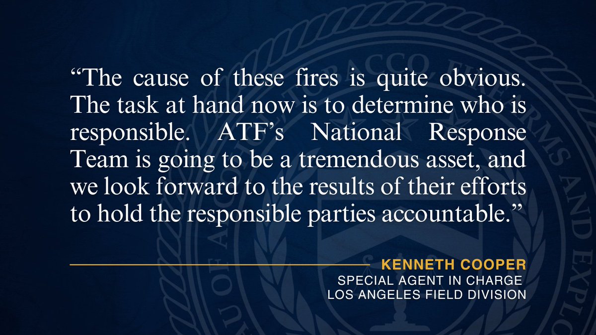 ATF Los Angeles (@losangelesatf) on Twitter photo ATF has deployed its National Response Team to Los Angeles to investigate a series of fires set during recent civil unrest. <a href="/LosAngelesATF/">ATF Los Angeles</a> is working closely w/ <a href="/ATF_NCETR/">ATF_NCETR</a>, <a href="/LAPDHQ/">LAPD HQ</a>, <a href="/LAFD/">LAFD 🔥</a>, <a href="/LASDHQ/">LA County Sheriffs</a>, and <a href="/CHP_HQ/">CHP Headquarters</a>. Submit tips to ATF by calling 1-888-ATF-TIPS. atf.gov/news/press-rel… ATF has deployed its National Response Team to Los Angeles to investigate a series of fires set during recent civil unrest. <a href="/LosAngelesATF/">ATF Los Angeles</a> is working closely w/ <a href="/ATF_NCETR/">ATF_NCETR</a>, <a href="/LAPDHQ/">LAPD HQ</a>, <a href="/LAFD/">LAFD 🔥</a>, <a href="/LASDHQ/">LA County Sheriffs</a>, and <a href="/CHP_HQ/">CHP Headquarters</a>. Submit tips to ATF by calling 1-888-ATF-TIPS. atf.gov/news/press-rel…