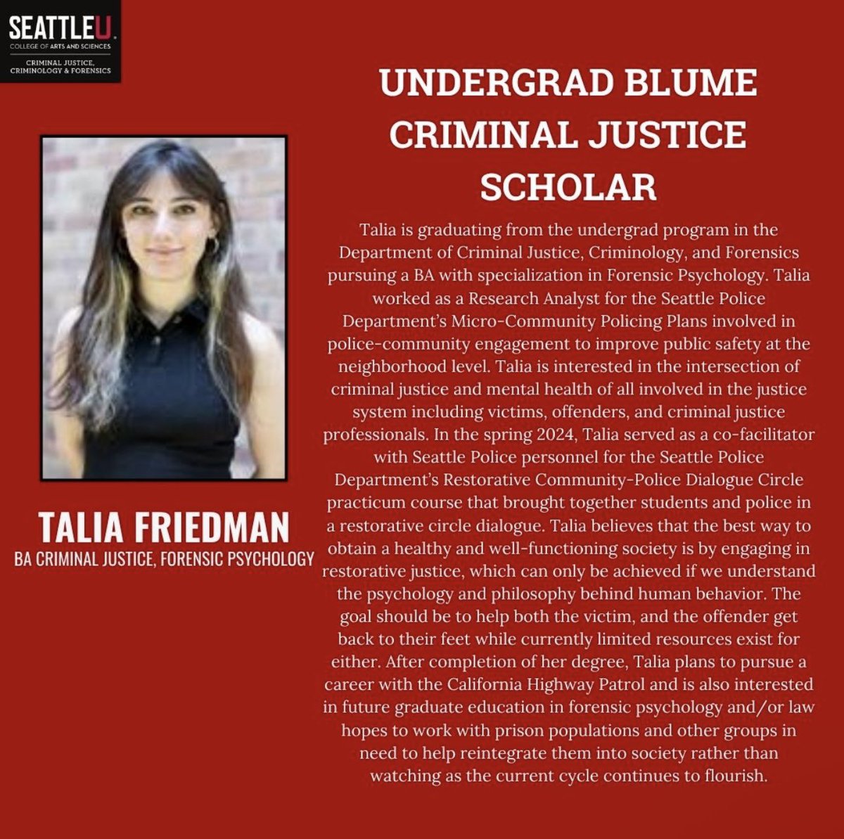 SeattleU Criminal Justice, Criminology & Forensics tweet media