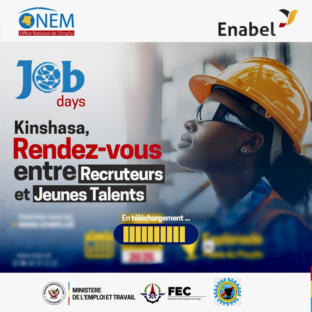 onem_cd's tweet photo. #Jobdays #Kinshasa ⏳
📌Après le Haut-Katanga et le Lualaba, les #JobDays arrivent enfin à Kinshasa !
🗂️ Préparez-vous à découvrir des opportunités adaptées à chaque profil.
@Presidence_RDC 
@PrimatureRDC 
@MinEmploiTraRDC 
@FECRDC 
@Enabel_en_RDC 
@fanon_beya https://t.co/u2BIR6mia7