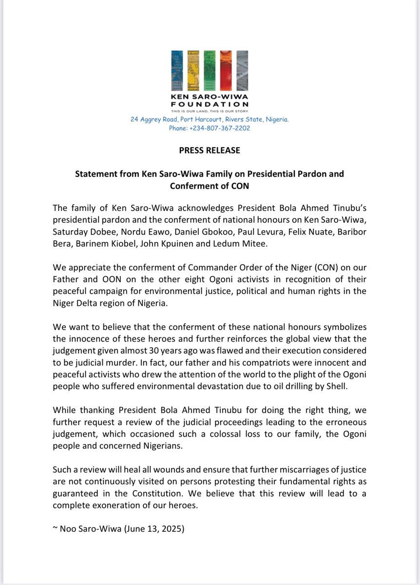Ken Saro-Wiwa Foundation tweet media