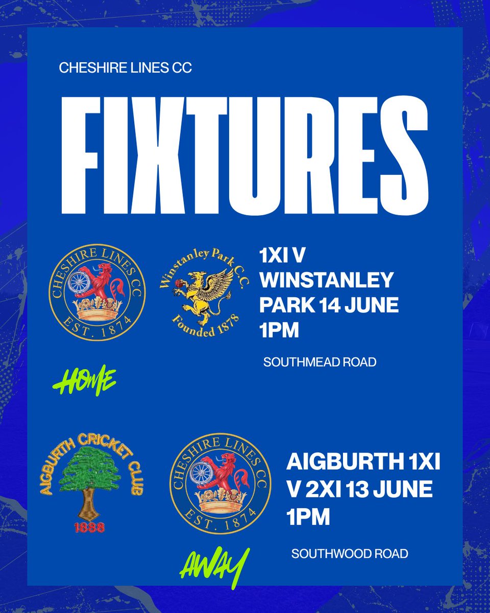 CheshirelinesCC (@thecheshcc) on Twitter photo Weekend Fixtures 14th June 2025
1XI v Winstanley Park CC
1pm
<a href="/AigburthCC/">Aigburth Cricket Club</a> v 2XI
1pm
Let’s have some ☀️ & 🏏
#upthechesh Weekend Fixtures 14th June 2025
1XI v Winstanley Park CC
1pm
<a href="/AigburthCC/">Aigburth Cricket Club</a> v 2XI
1pm
Let’s have some ☀️ & 🏏
#upthechesh