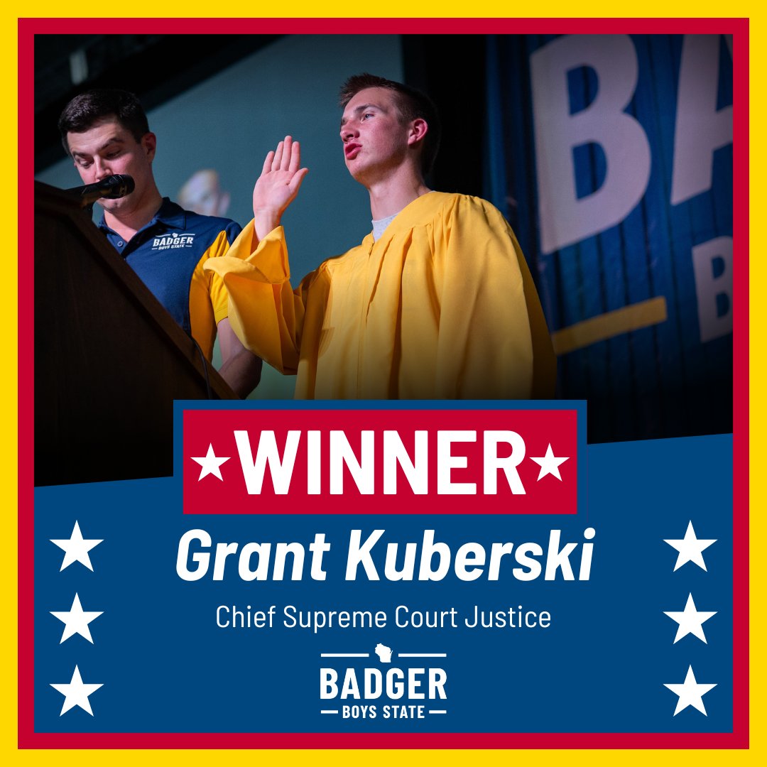 badgerboysstate's tweet photo. Congratulations to the 82nd Session Chief Justice of the Supreme Court, Grant Kuberski!

#BBS2025 #ChiefJustice https://t.co/Cl0Bkehanz