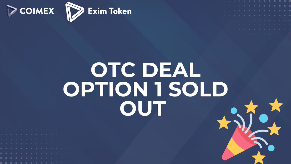$EXIM OTC Sale Update — Option 1 SOLD OUT! 🎉

As we count down to our Global CEX Listing on July 10–13, interest in our discounted OTC sale is skyrocketing!

🔥 Option 1 — our lowest-priced, longest-term offer — is now completely sold out!
⚡ Only a few units remain for Option