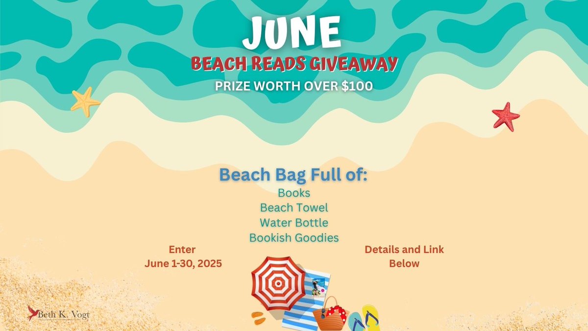 ☀️ 📚 Enter the Beth Vogt's JUNE BEACH READS GIVEAWAY for a chance to win a beach bag filled with books and bookish prizes worth over $100!  Enter June 1-30, 2025. More details here: bethvogt.com/june-beach-rea… #summer2025 #booklovers