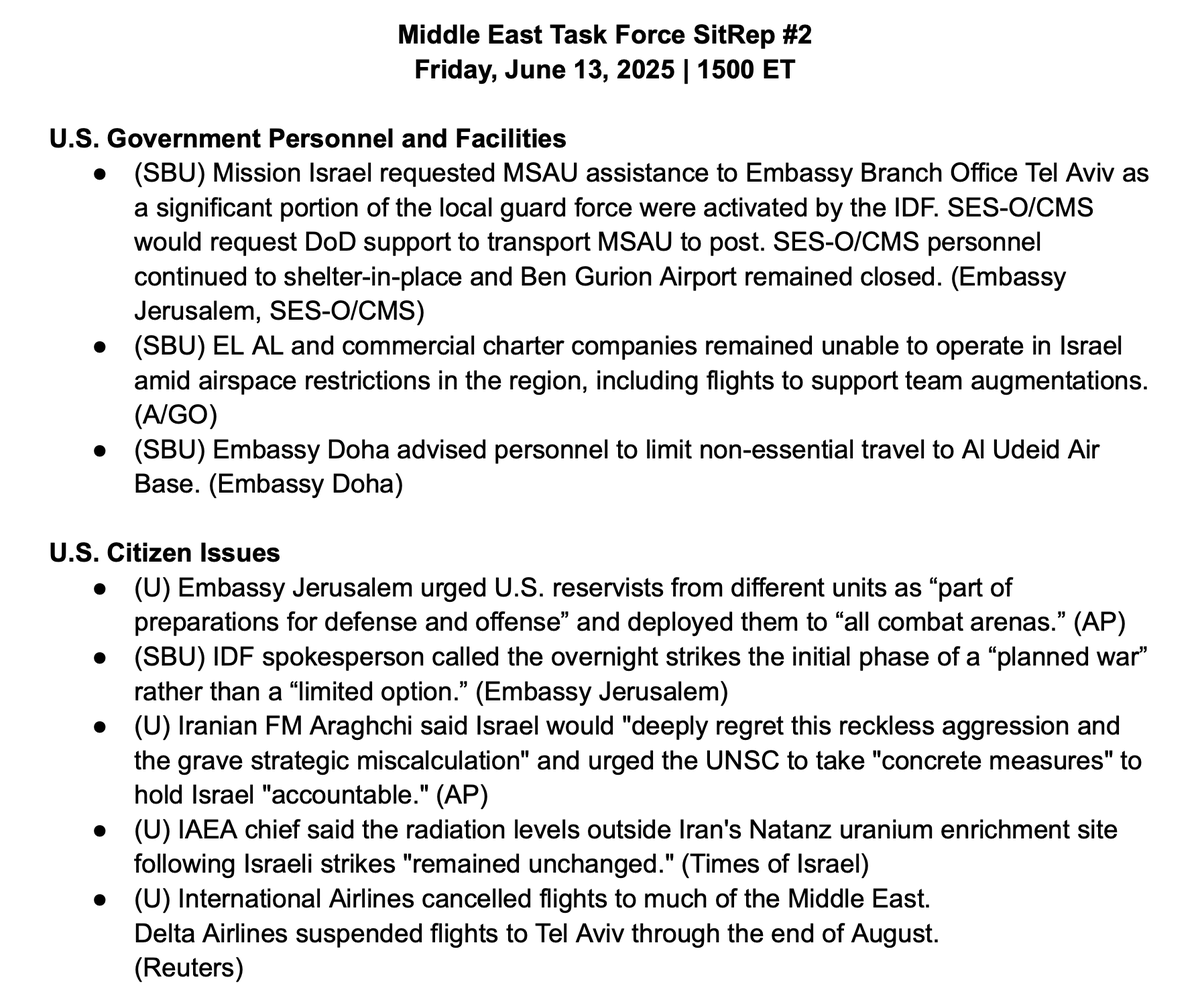 kenklippenstein's tweet image. U.S. diplomats in Tel Aviv had to request assistance from the Marine Corps because so much of the local guard force had been activated by the IDF, per diplomatic cable leaked to me.